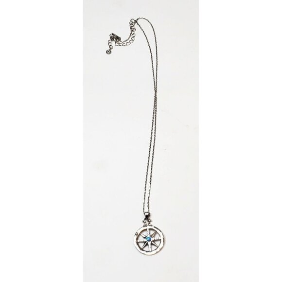 Sterling Silver Simulated Opal Cubic Zirconia CZ Compass Necklace 18 in. - Picture 1 of 5